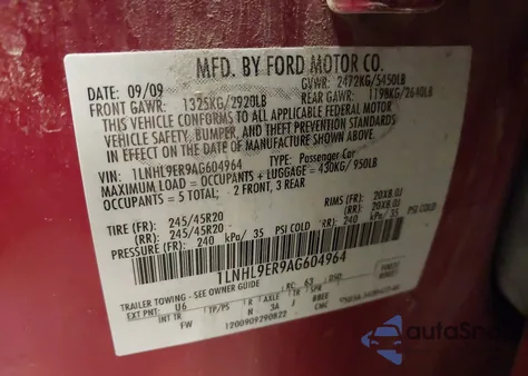 2010 Lincoln Mks из США, поврежденный, VIN 1LNHL9ER9AG604964